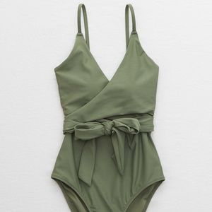 Aerie Wrap One Piece Swimsuit Green NWT